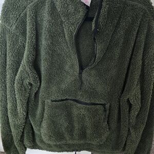 No Boundaries Olive Zip-Up Fleece Sweater